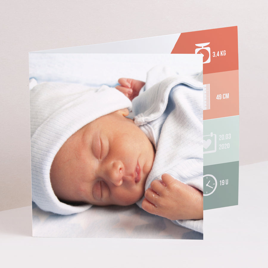 Uitnodigingskaart Geboorte Twee asymmetrische panelen Driehoekstrend foto