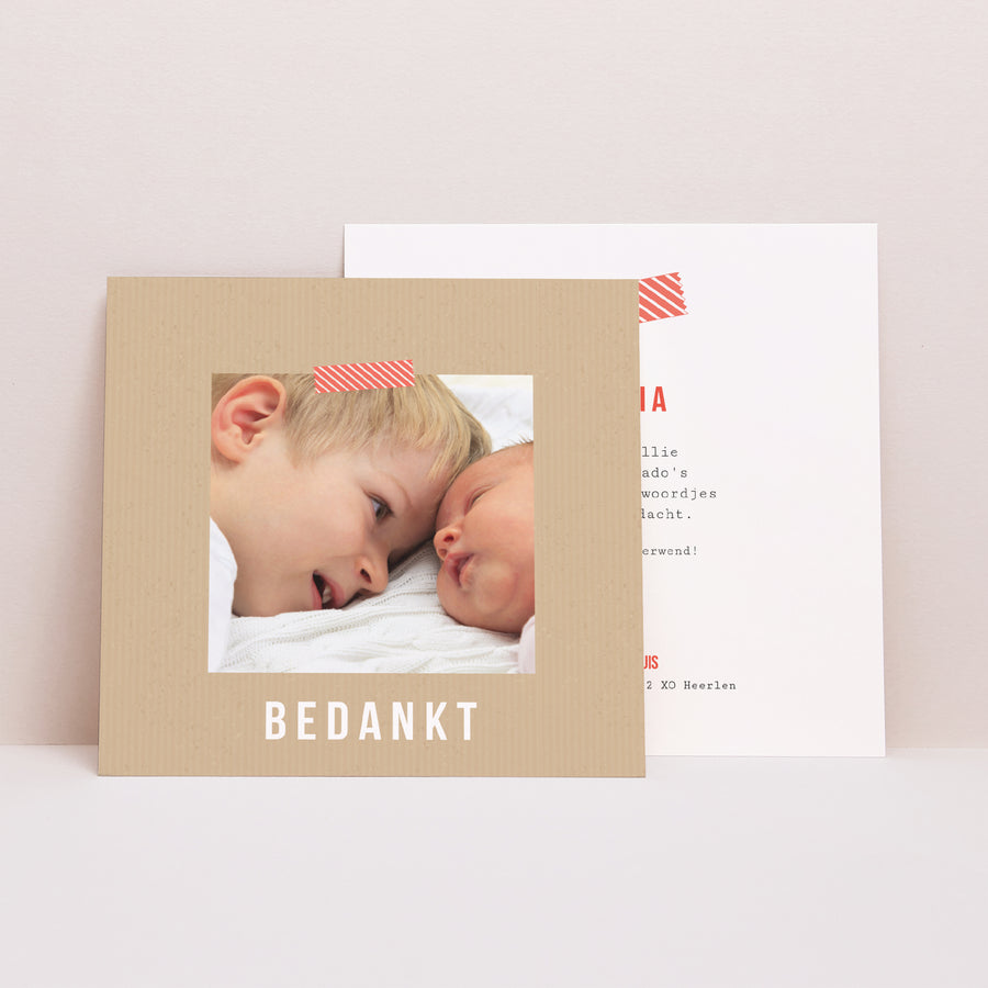 Bedankkaart Geboorte Vierkant Ticket Naissance foto