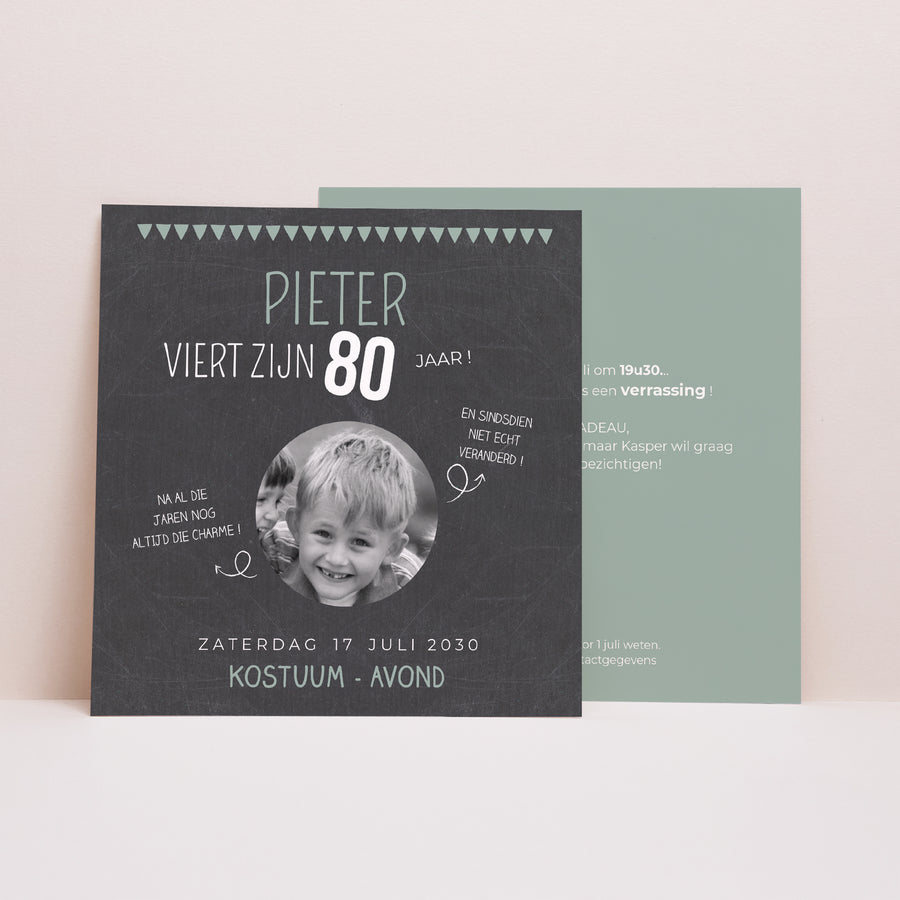 Uitnodigingen Verjaardag Volwassene Vierkant 80 jaar lei foto
