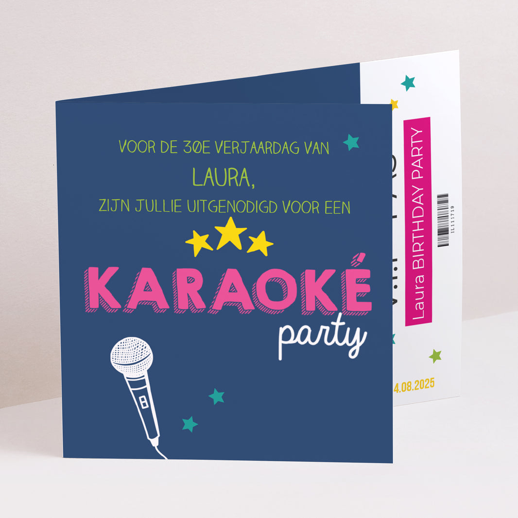 Uitnodigingen Verjaardag Volwassene Twee asymmetrische panelen Roze karaoke foto N° 1