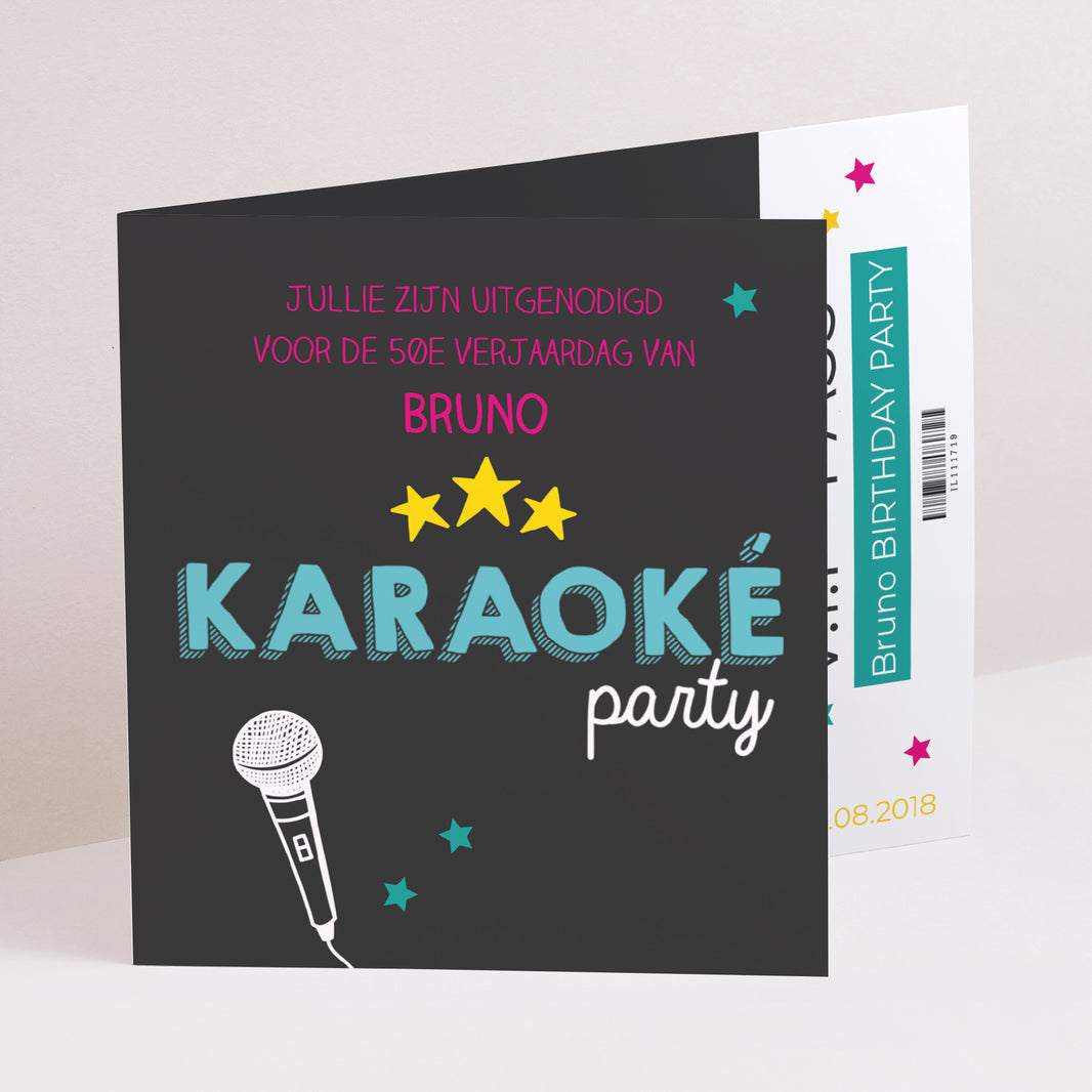 Uitnodigingen Verjaardag Volwassene Twee asymmetrische panelen Karaokefeest foto N° 1