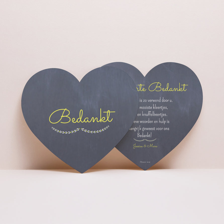 Bedankkaart Geboorte Hart Leisteen en bloemen foto