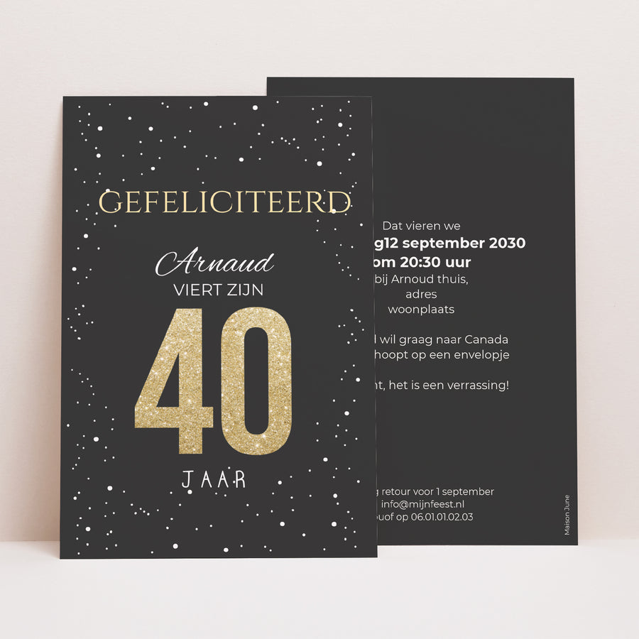 Uitnodigingen Verjaardag Volwassene Portret 40 verguld foto