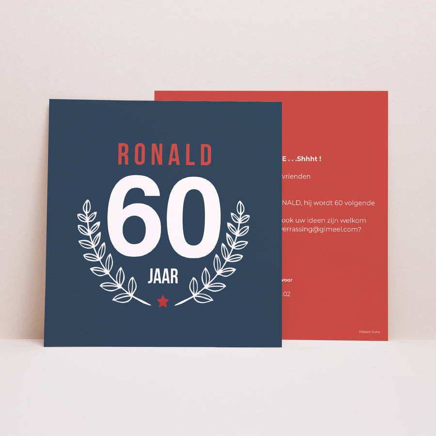 Uitnodigingen Verjaardag Volwassene Vierkant Laurier 60 foto