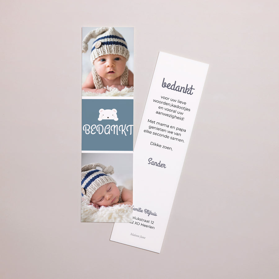 Bedankkaart Geboorte Bladwijzer Teddyberen tederheid foto