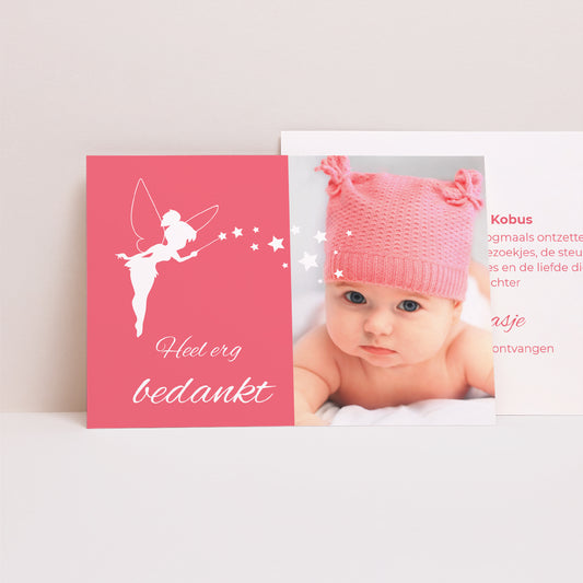 Bedankkaart Geboorte Landschap Kleine fee foto