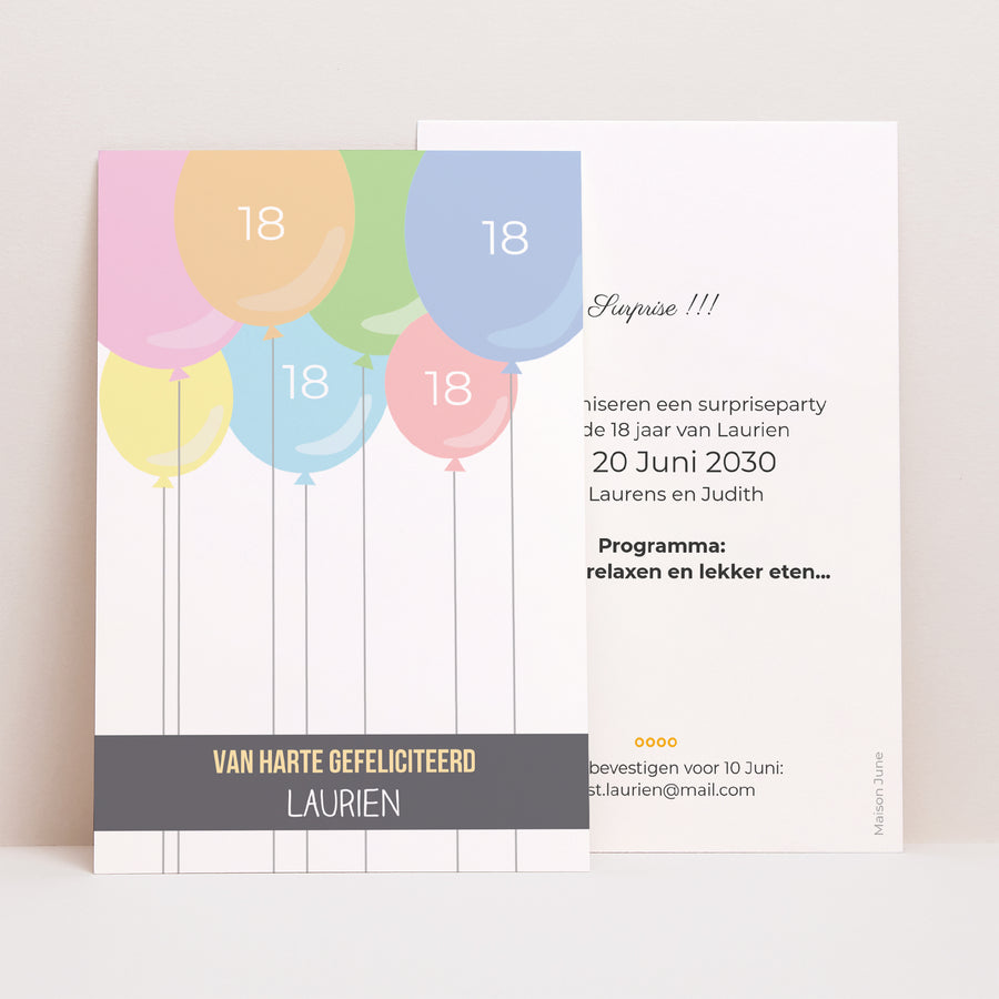 Uitnodigingen Verjaardag Volwassene Portret Ballonnen in overvloed foto