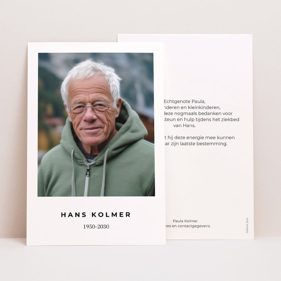 Uitnodigingskaart Overlijden Portret Portret van de overledene foto