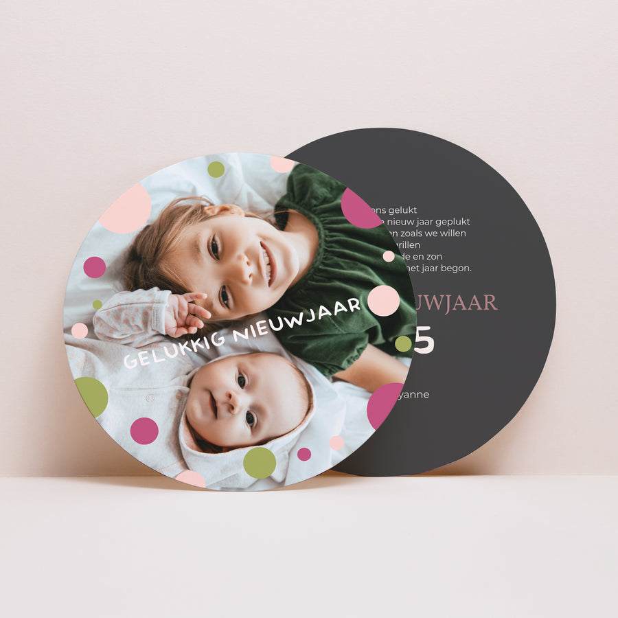 Wenskaart Eindejaar Rond Bubbels en glitter foto