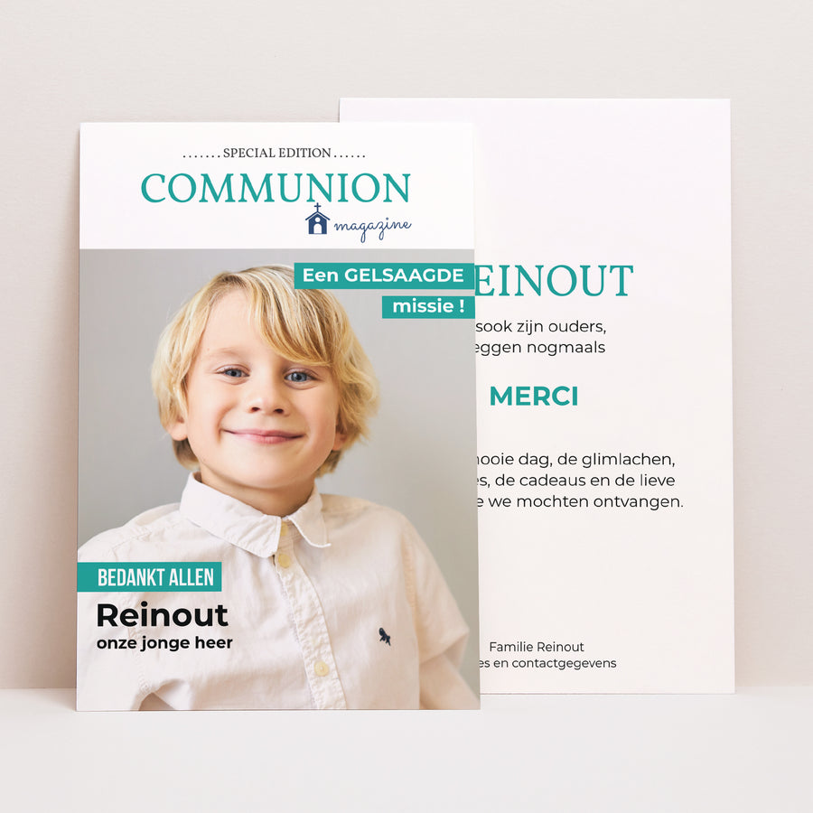 Bedankkaart Communie Portret Tijdschrift Communie, dank u wel foto