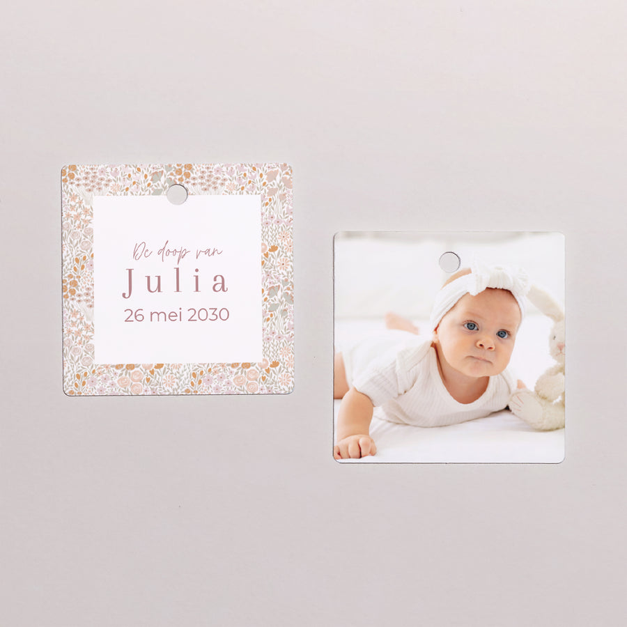 Cadeaulabel Doop Vierkant Vrijheidsroos foto