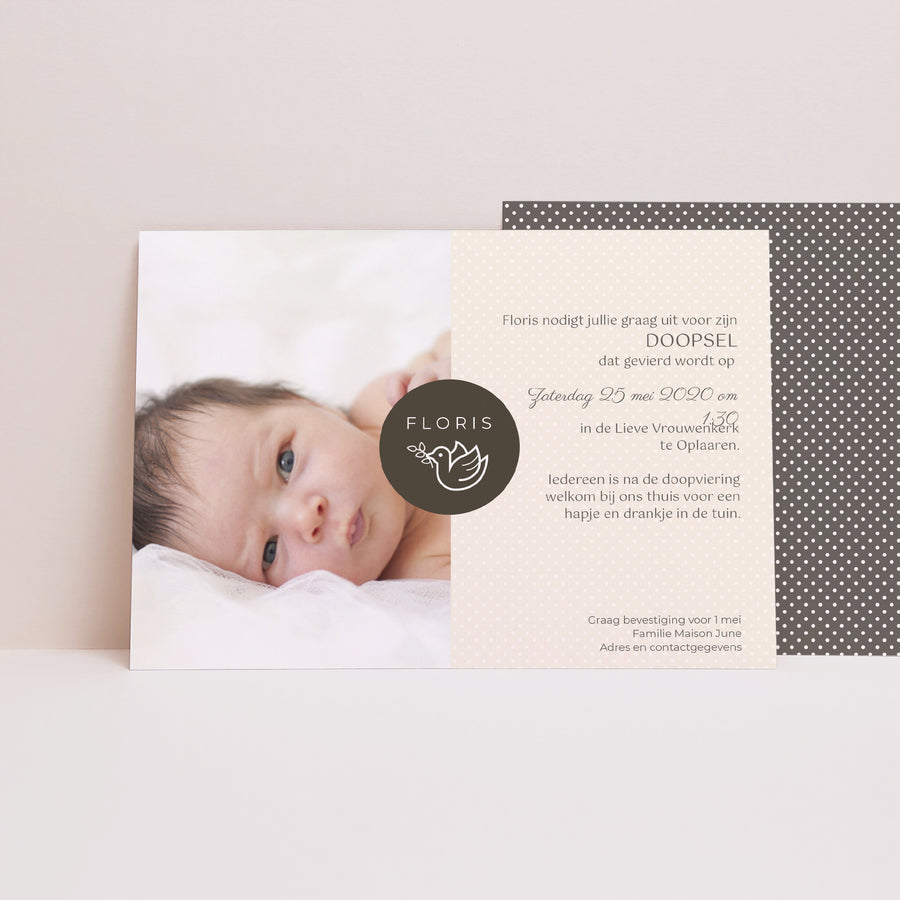 Uitnodigingskaart Doop Landschap Colombe Beige foto