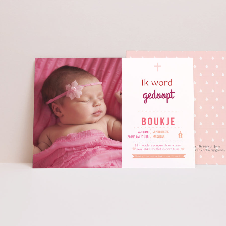 Uitnodigingskaart Doop Landschap Camaieu de roses foto