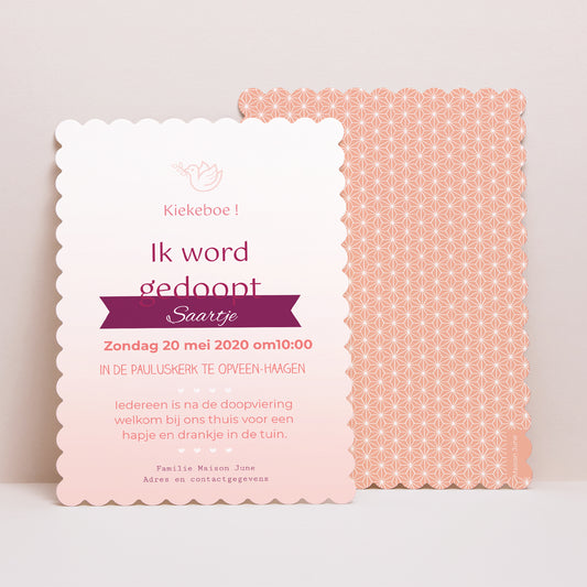 Uitnodigingskaart Doop Portret, biscuitranden Roze gradiënteffect foto