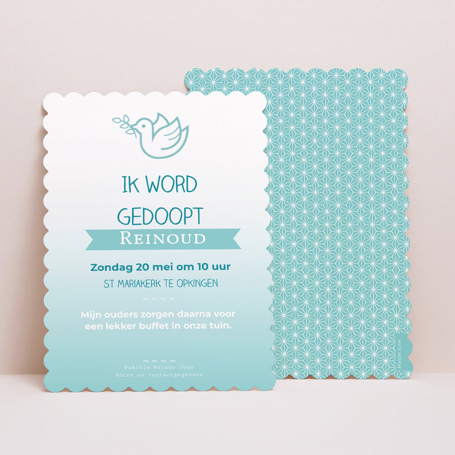 Uitnodigingskaart Doop Portret, biscuitranden Blauw gradiënteffect foto