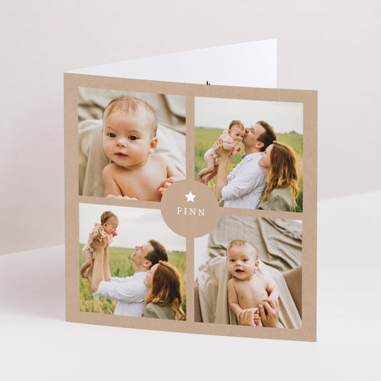 Uitnodigingskaart Geboorte Dubbel vierluik Kraft Vintage foto