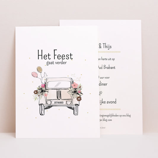 Uitnodigingen Huwelijk Portret 2CV Citroën foto