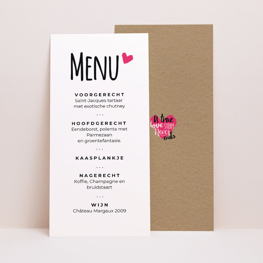 Menukaart Huwelijk Panoramisch portret Liefdesverhaal foto