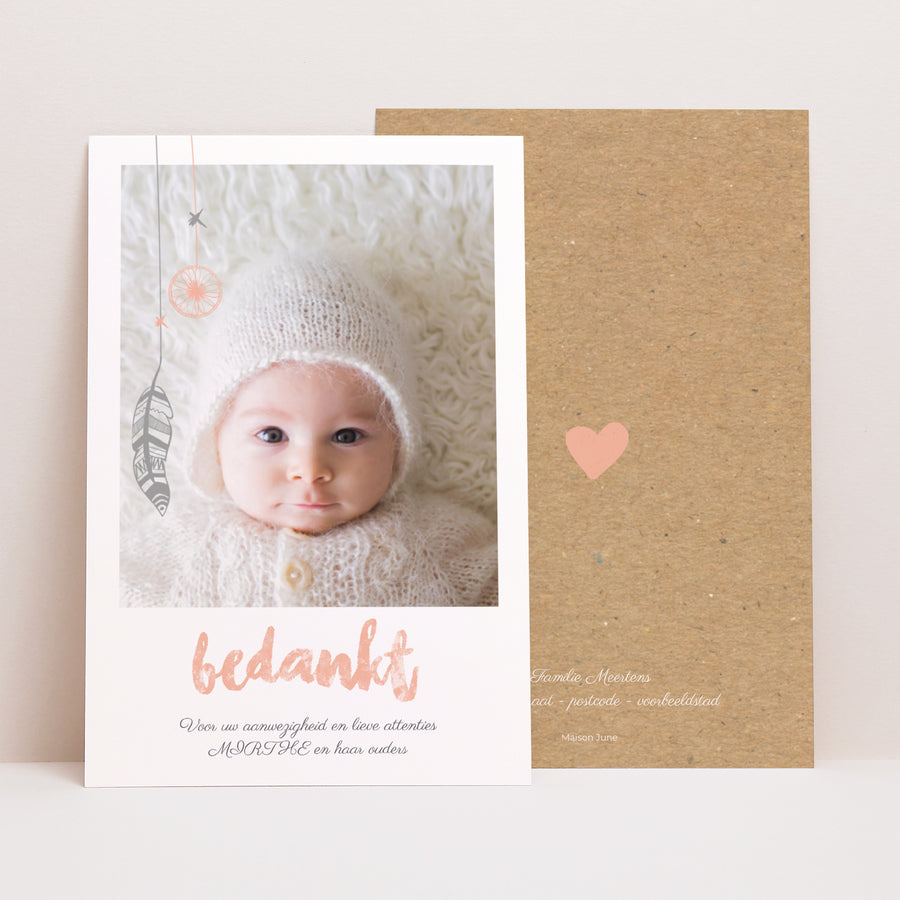 Bedankkaart Geboorte Portret Girly Duo dromenvanger foto