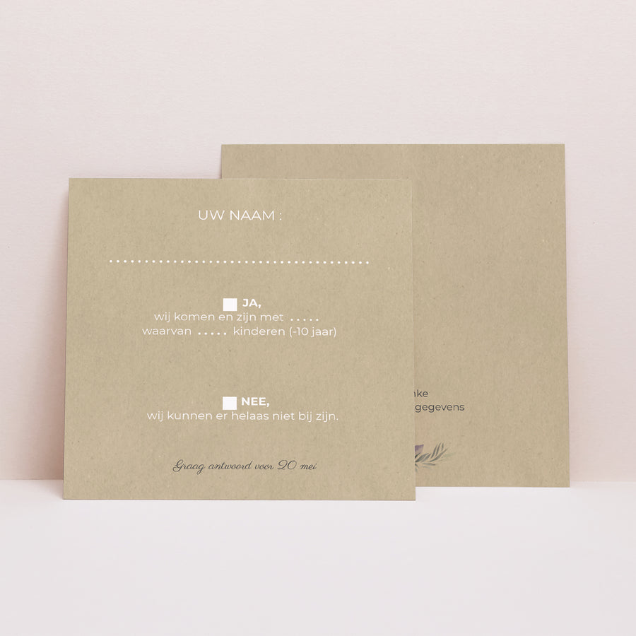 RSVP kaart Huwelijk Vierkant Romantische bloemen foto