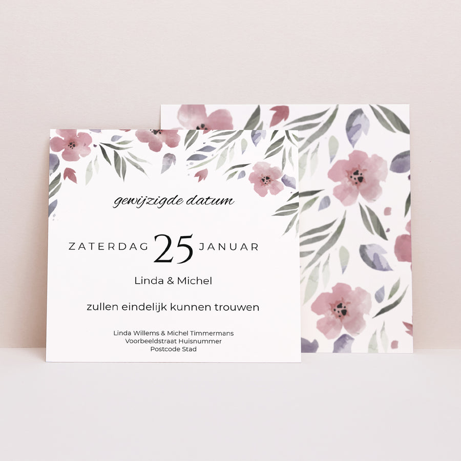 Uitnodigingen Huwelijk Vierkant Romantische bloemen foto