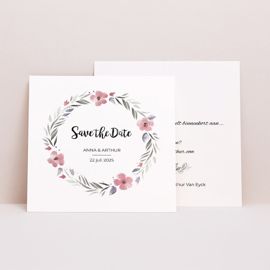 Save the date kaart Huwelijk Vierkant Romantische bloemen foto