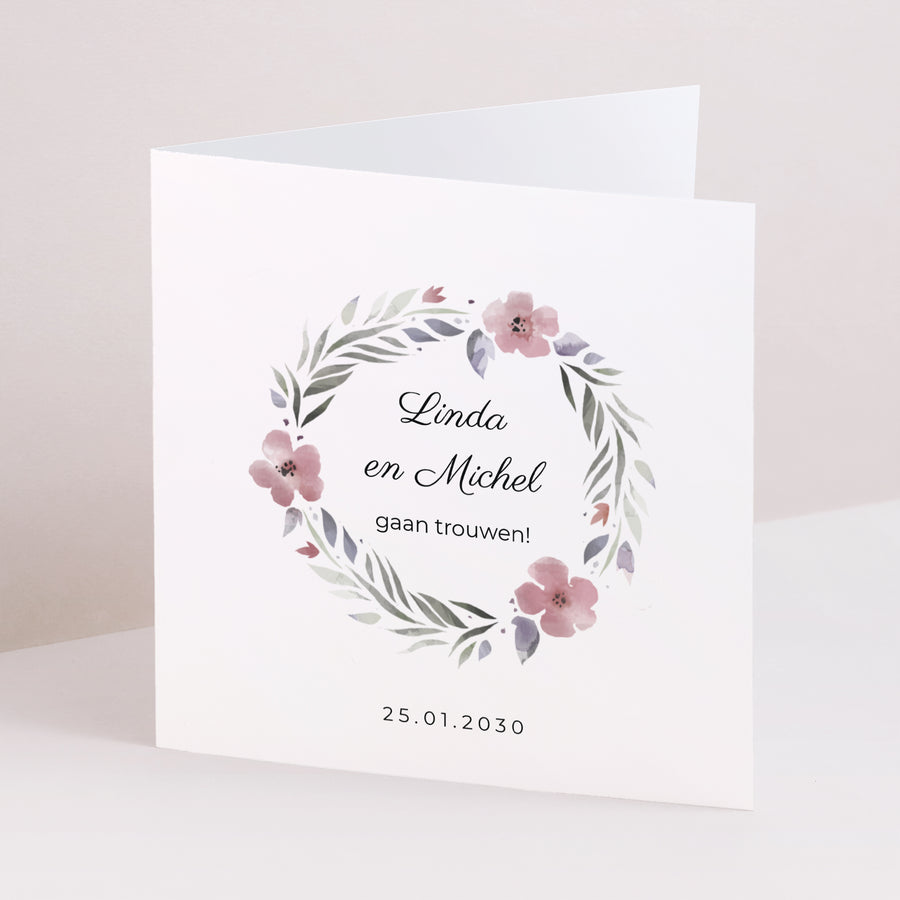 Uitnodigingskaart Huwelijk Dubbele vierkante vouw Romantische bloemen foto