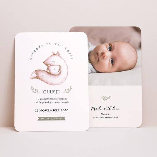 Uitnodigingskaart Geboorte Portret, afgeronde randen Renardeau foto