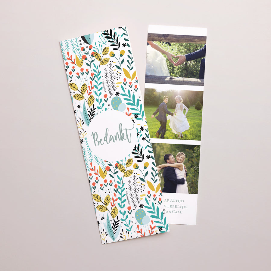 Bedankkaart Huwelijk Fotocabine bladwijzer Wilde weide foto