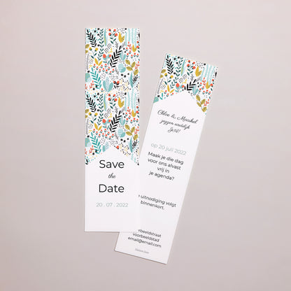 Save the date kaart Huwelijk Bladwijzer Wilde weide foto N° 1