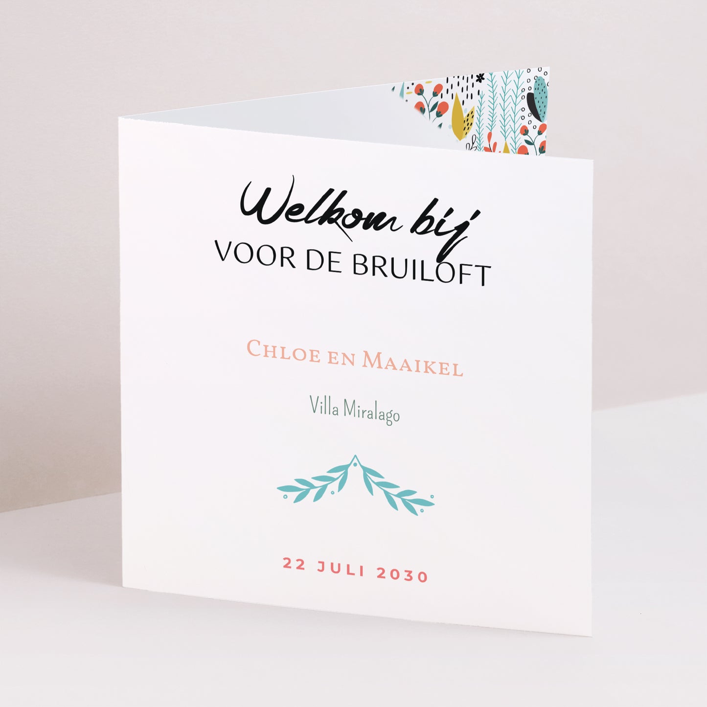 Uitnodigingskaart Huwelijk Dubbele vierkante vouw Wilde weide foto N° 1