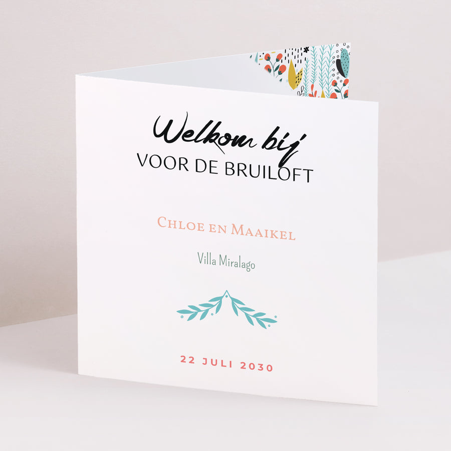 Uitnodigingskaart Huwelijk Dubbele vierkante vouw Wilde weide foto