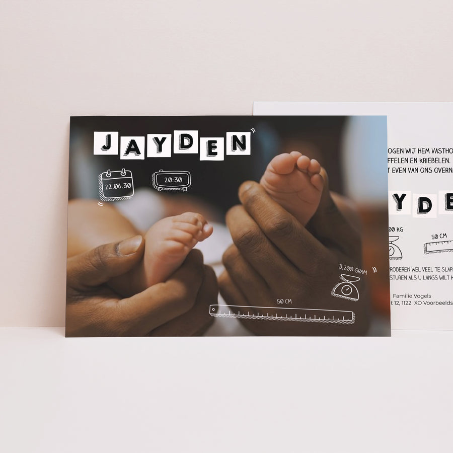 Uitnodigingskaart Geboorte Landschap Baby alfabet foto