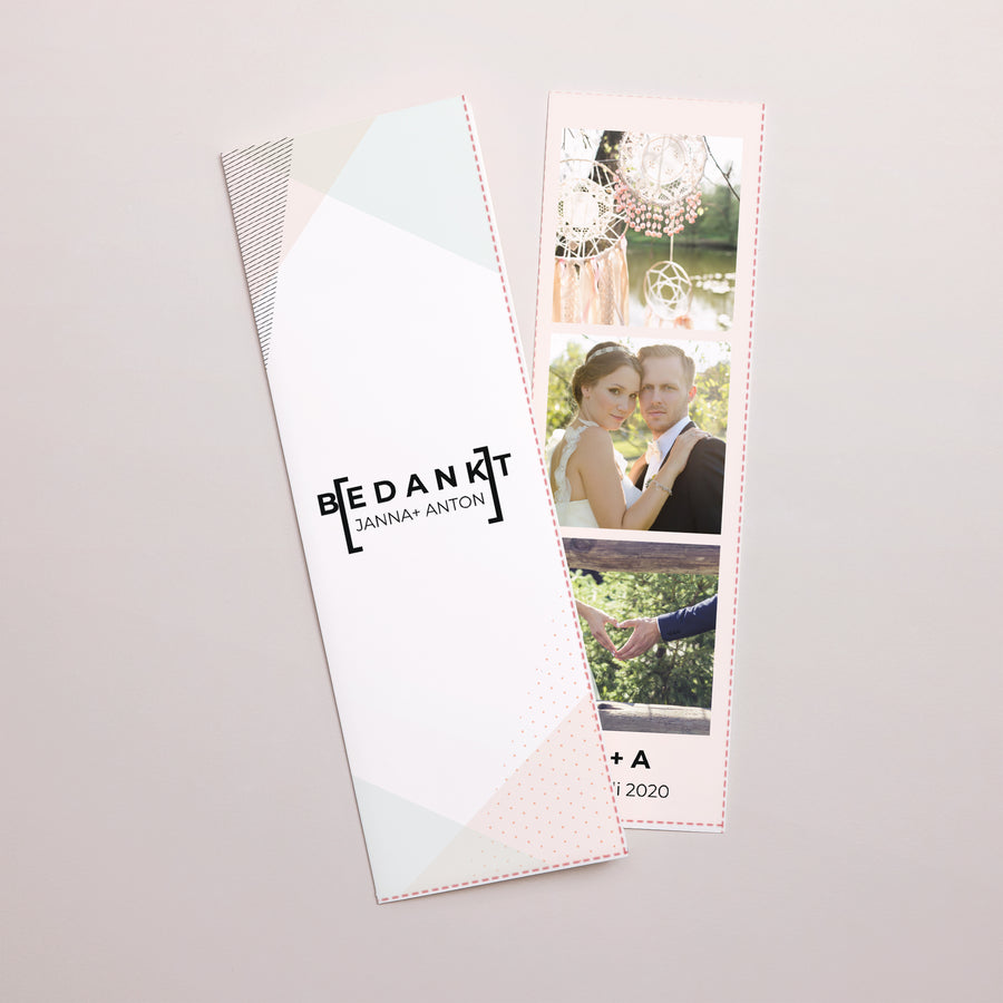 Bedankkaart Huwelijk Fotocabine bladwijzer Kubistische stijl foto