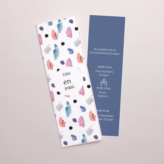 Uitnodigingskaart Huwelijk Fotocabine bladwijzer Samenvatting foto