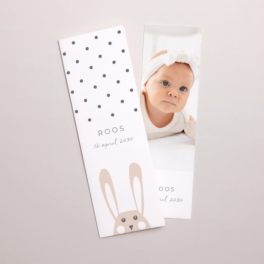 Uitnodigingskaart Geboorte Fotocabine bladwijzer Trio Petit Lapin foto