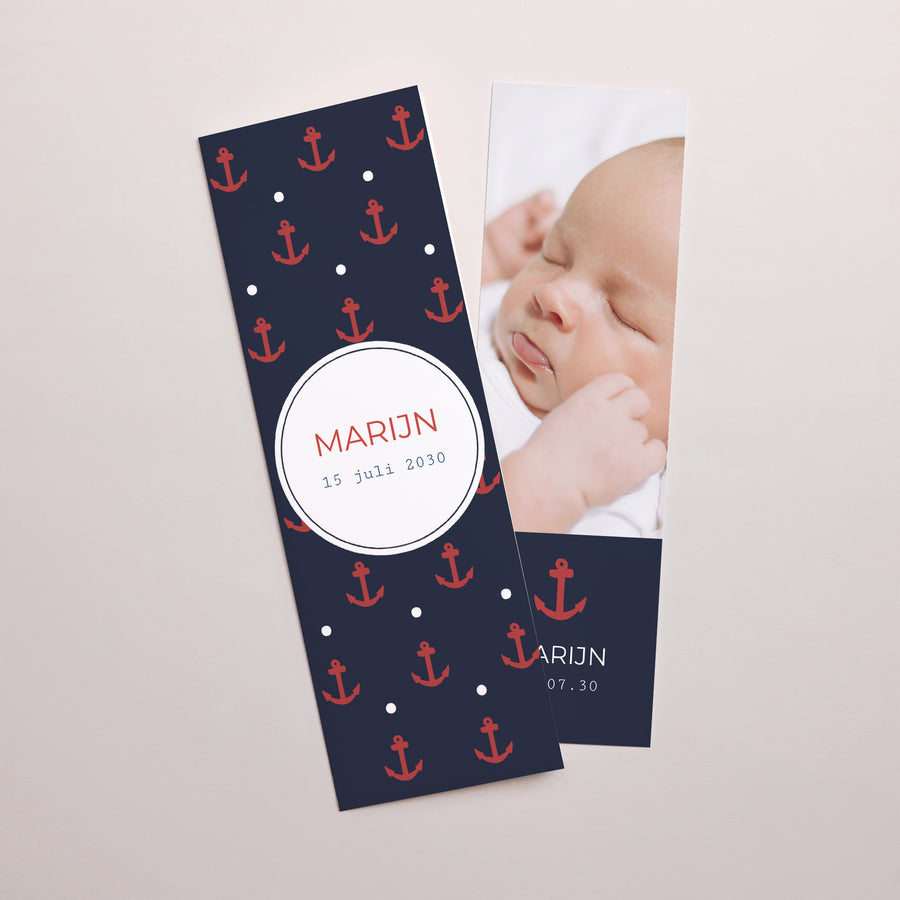 Uitnodigingskaart Geboorte Fotocabine bladwijzer Petit Marin-Trio foto