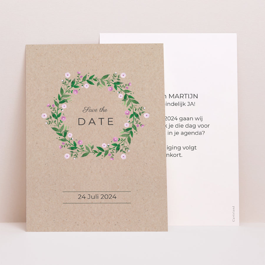 Save the date kaart Huwelijk Portret Natuurfeest foto