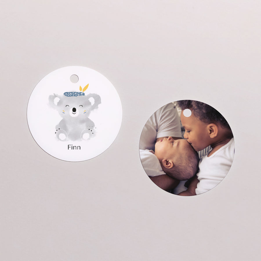 Cadeaulabel Geboorte Ronde Blauwe Koala foto