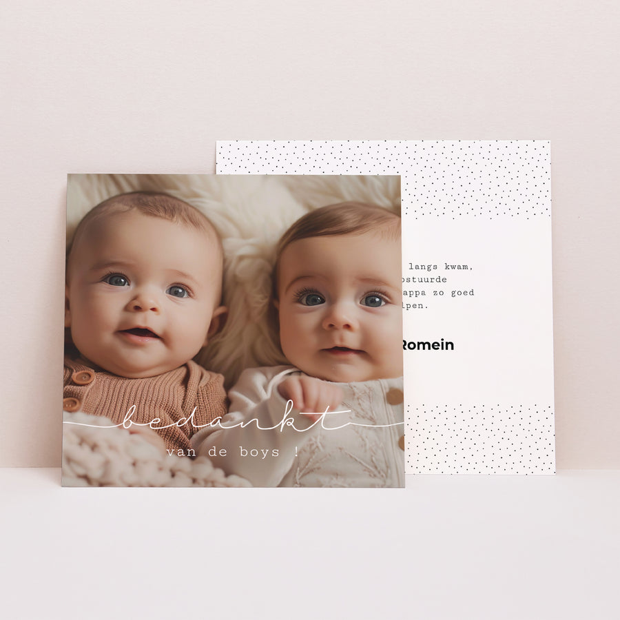 Bedankkaart Geboorte Vierkant Tweelingbaby's foto