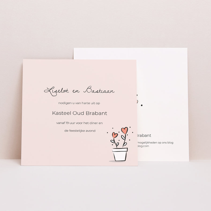 Uitnodigingen Huwelijk Vierkant 2 harten foto
