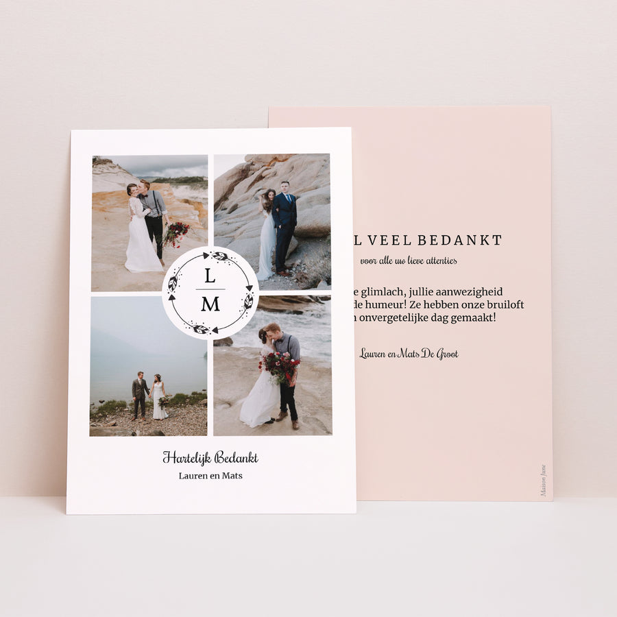 Bedankkaart Huwelijk Boho krans foto