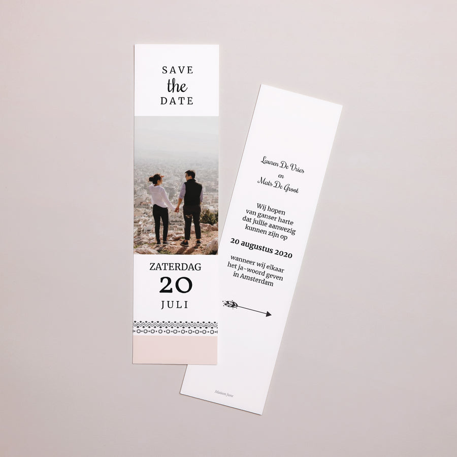 Save the date kaart Huwelijk Bladwijzer Boho krans foto