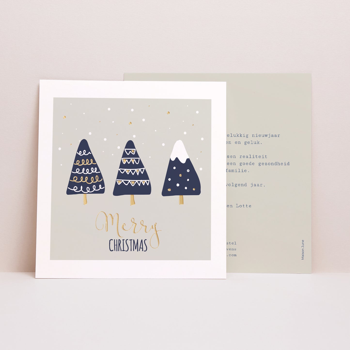 Kerstkaart Eindejaar Vierkant Gestileerde sparren foto N° 1