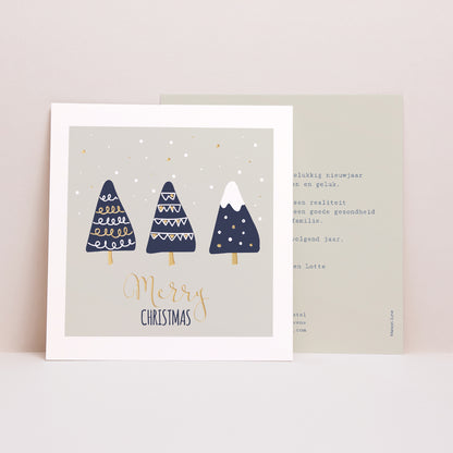 Kerstkaart Eindejaar Vierkant Gestileerde sparren foto N° 1