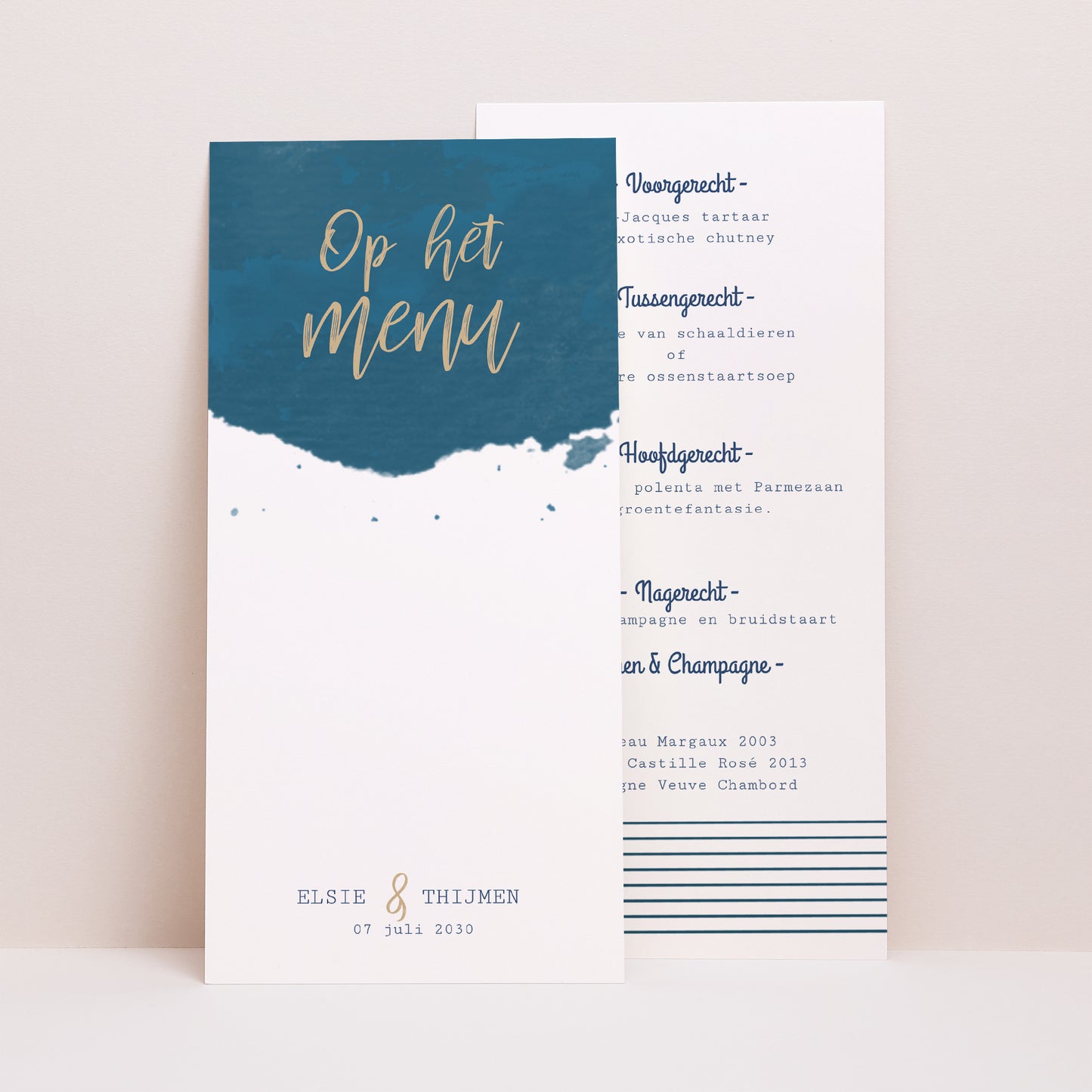 Menukaart Huwelijk Panoramisch portret Blauw goud foto N° 1