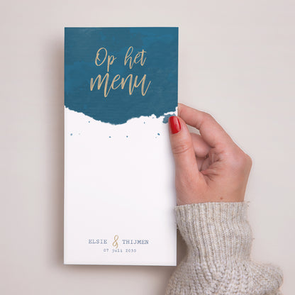 Menukaart Huwelijk Panoramisch portret Blauw goud foto N° 2