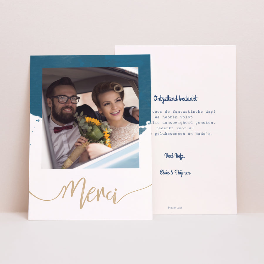 Bedankkaart Huwelijk Blauw goud foto