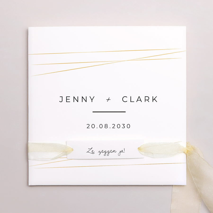 Uitnodigingskaart Huwelijk Vierkante tas, 3 kaarten, label Minimalistisch Chic foto