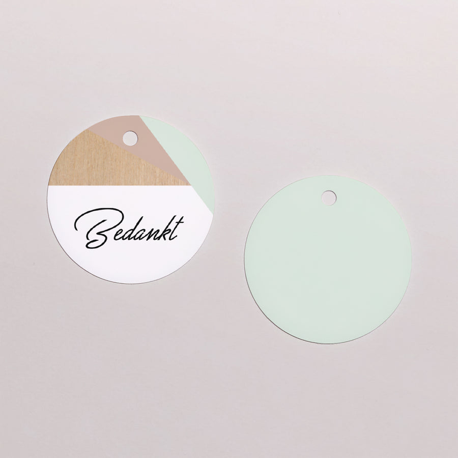 Cadeaulabel Huwelijk Ronde Hout & Pastel foto